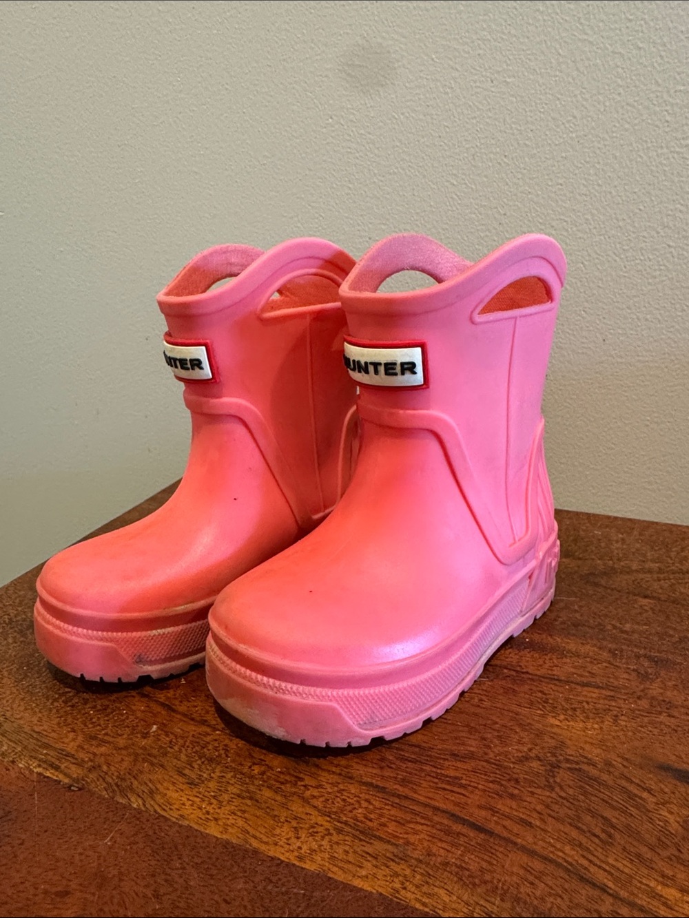 Hunter Kids Coral Pink Rain Boots with Easy Pull Handles
